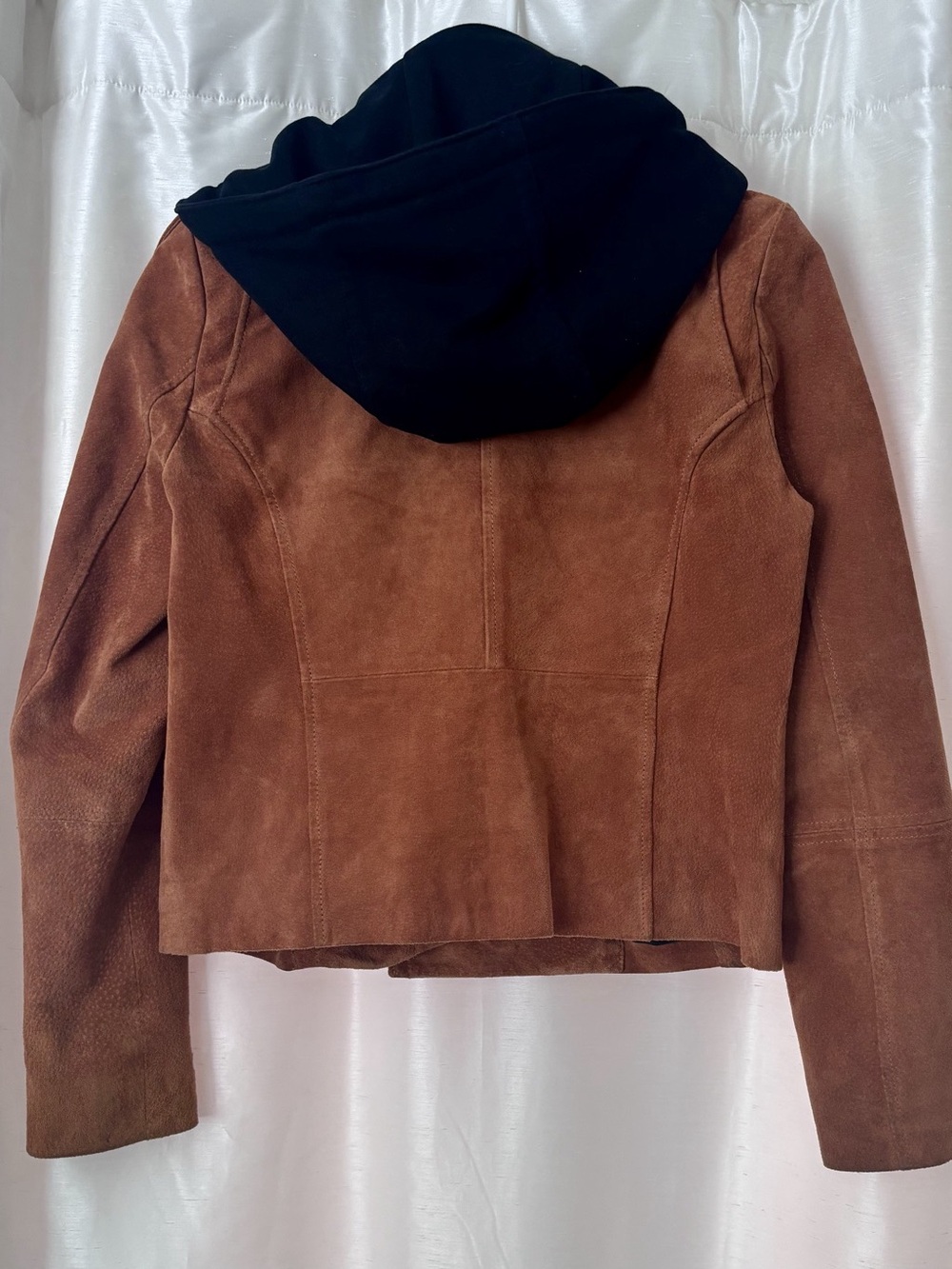 7 For All Mankind Suede Moto Jacket in Brown & Black Size Small - Picture 3 of 7